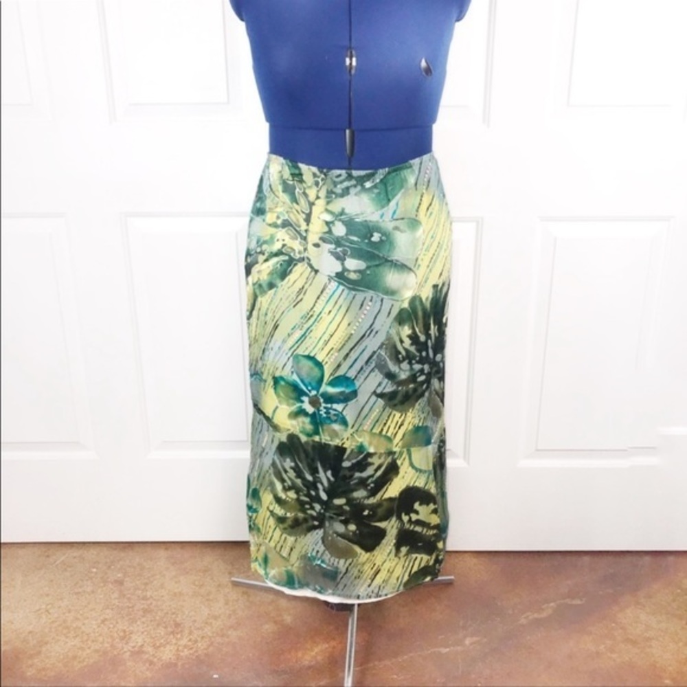 Half‎ Moon Bay 2X green floral pattern layered silk blend flutter midi skirt - Picture 8 of 8